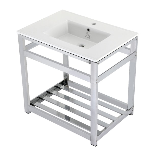 Kingston Brass VWP3122A1 31" Ceramic Console Sink (1-Hole), White/Chrome VWP3122A1 - main